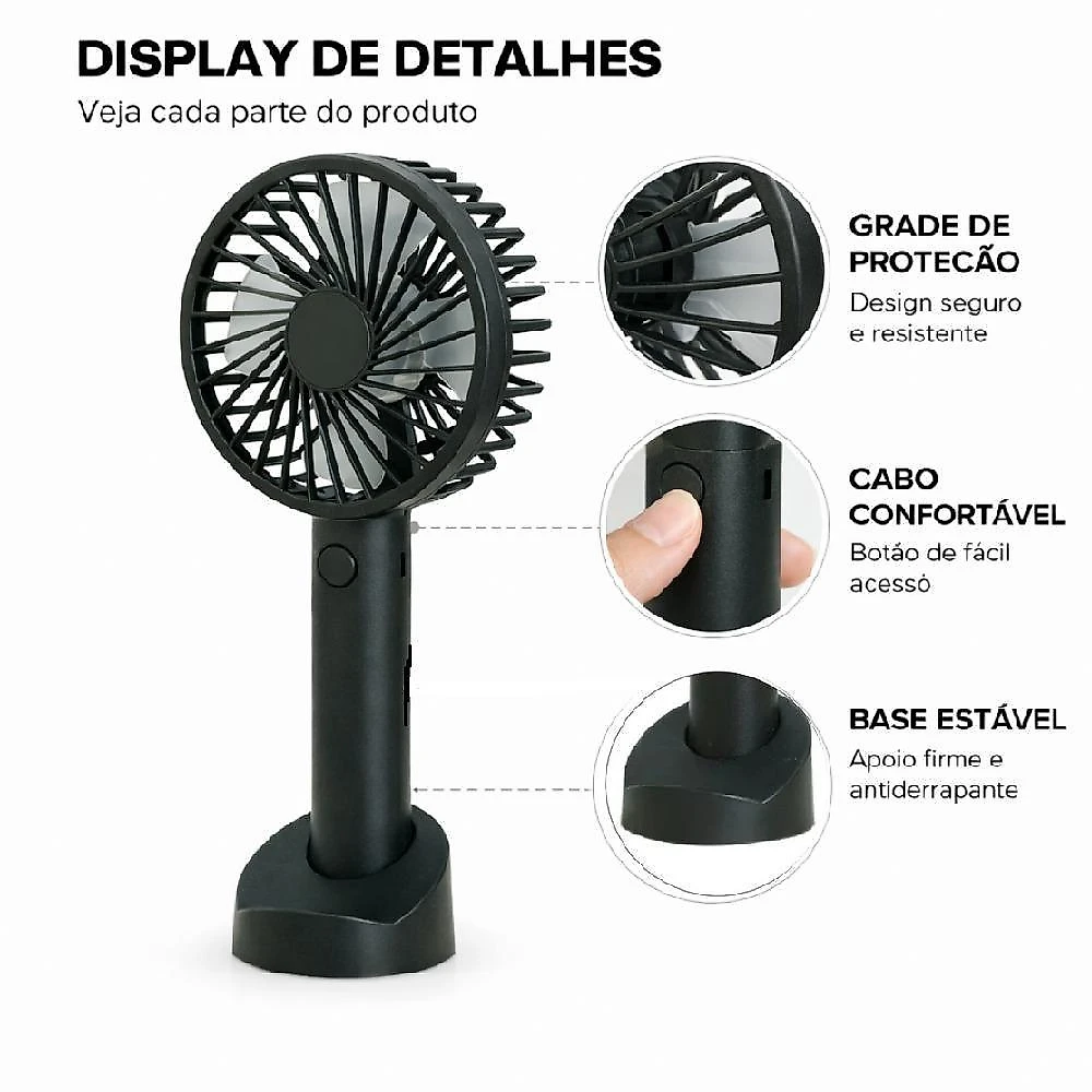 Ventilador Portátil Recarregável Yeet com Suporte para Celular 3 Velocidades Rosa 5V 21CM