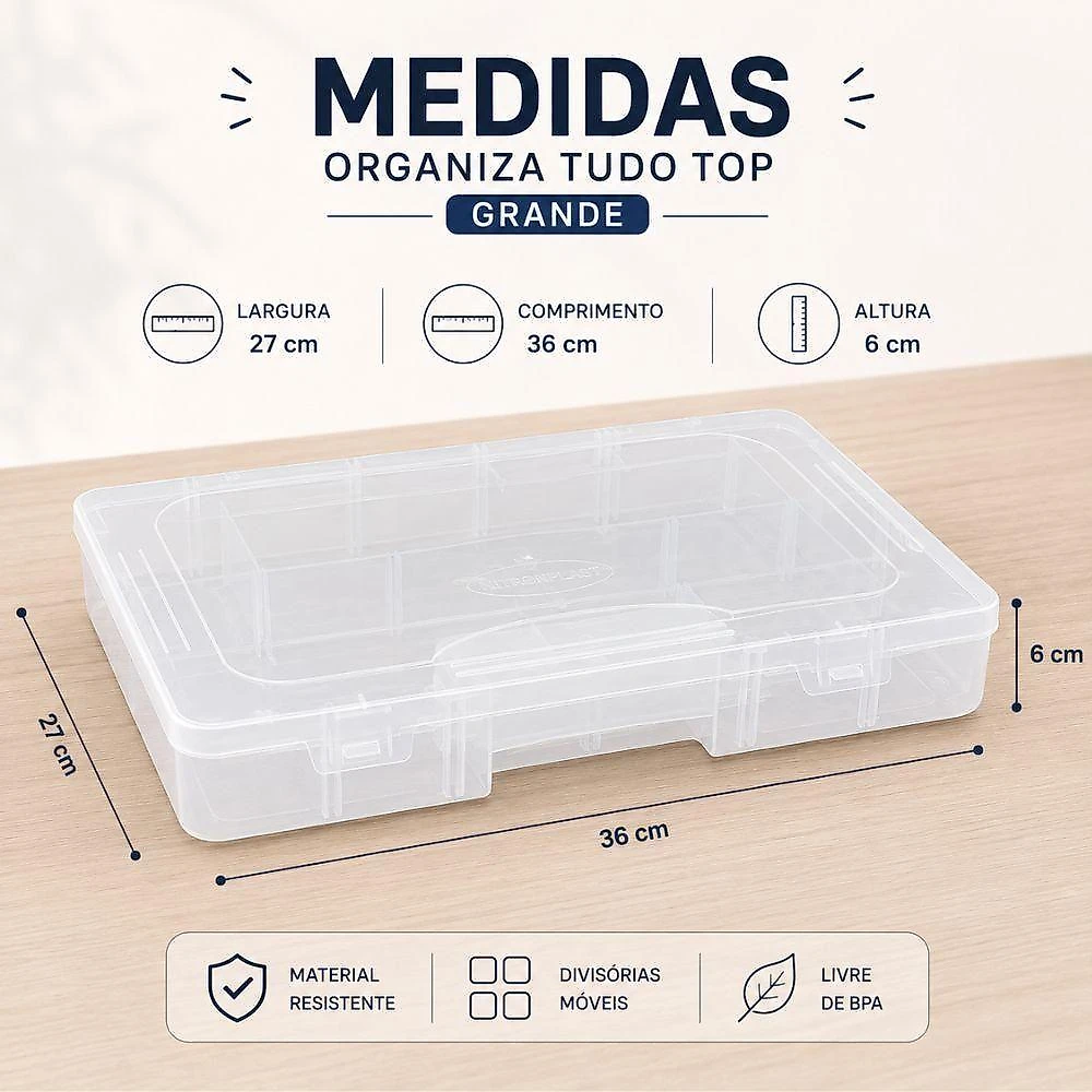 Maleta Organizadora Organiza Tudo Top Grande Porta Tudo Multiuso com Divisórias Móveis Material