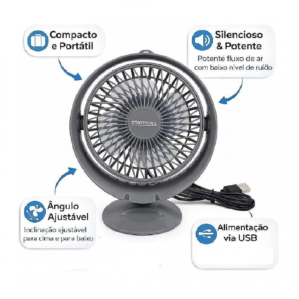 Ventilador de Mesa Yeet 7,5W 2 Velocidades Cinza Usb Notebook Bivolt