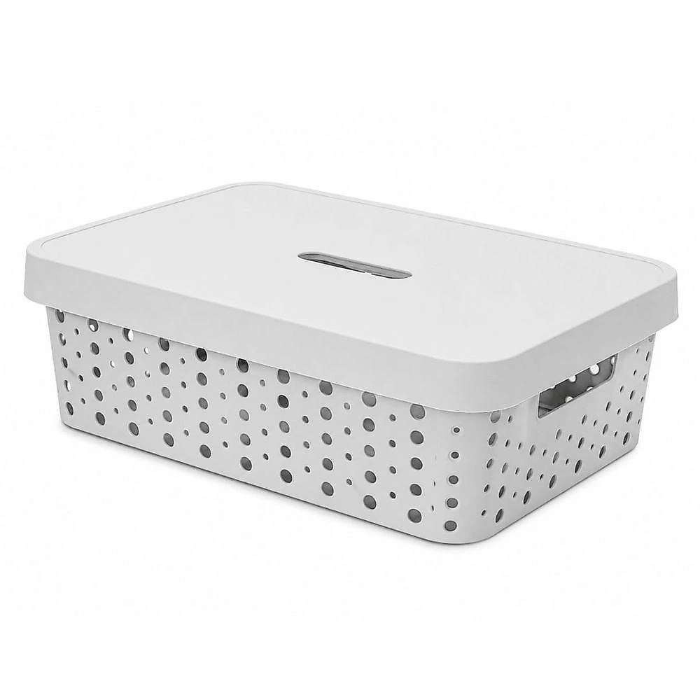 Cesto Organizador Multiuso Retangular com Tampa 11L em Polipropileno Design Vazado para Closet Cinza