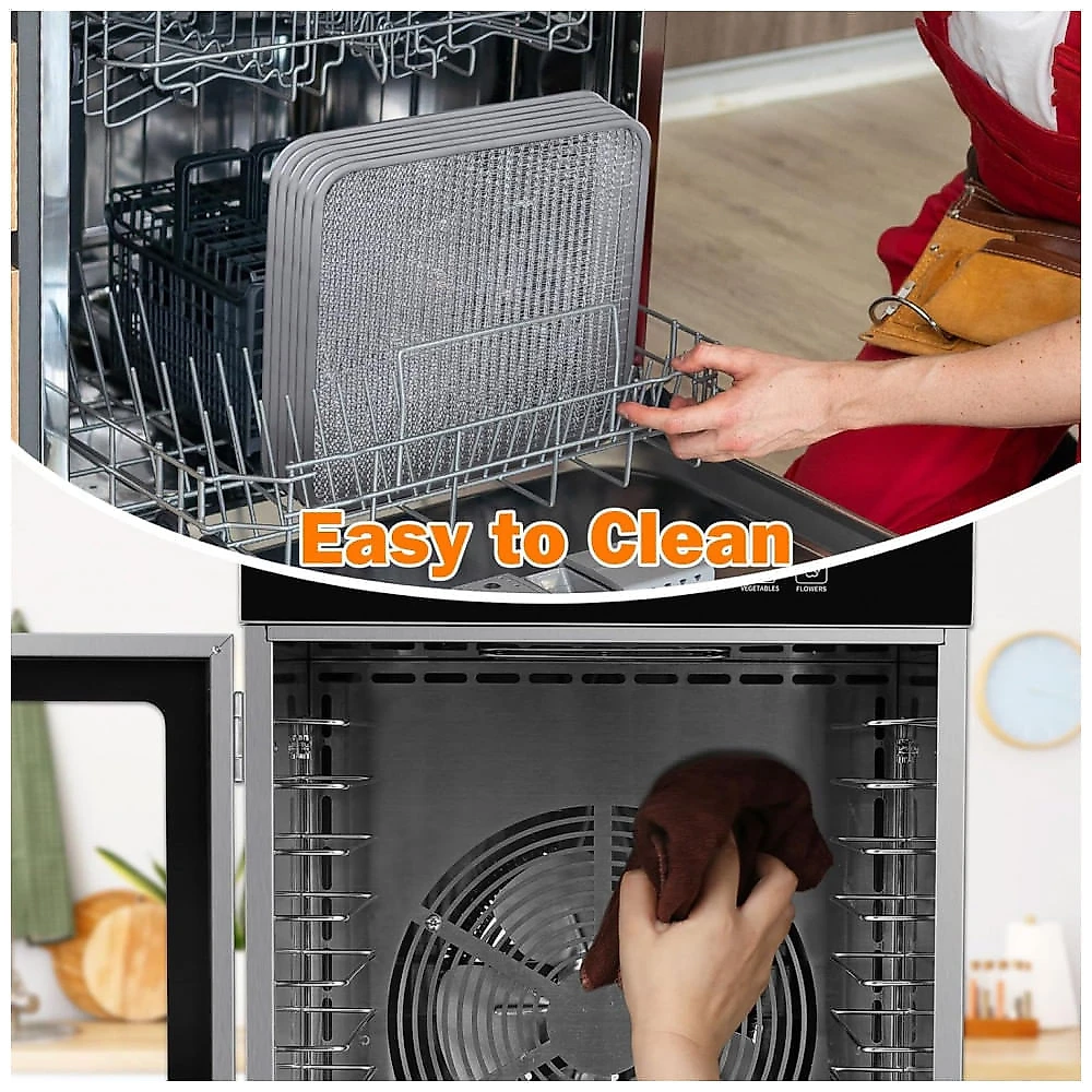 Desidratador de Alimentos para Jerky com 12 Bandejas de 11,42 polegadas, 1000W em Aço Inoxidável com Temporizador de 24 Horas e Controle de Temperatur Desidratador de Alimentos para Jerky com 12 Bandejas de 11,42 polegadas, 1000W em Aço Inoxidável com Temporizador de 24 Horas e Controle de