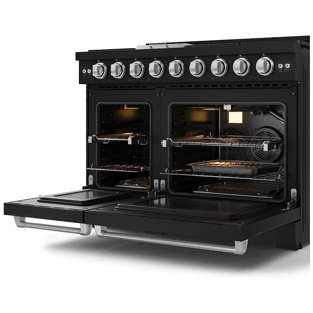 Fogão a gás profissional 122cm Thor Kitchen Gordon Ramsay preto/inox dupla fornalha convecção chapa 198L 110V