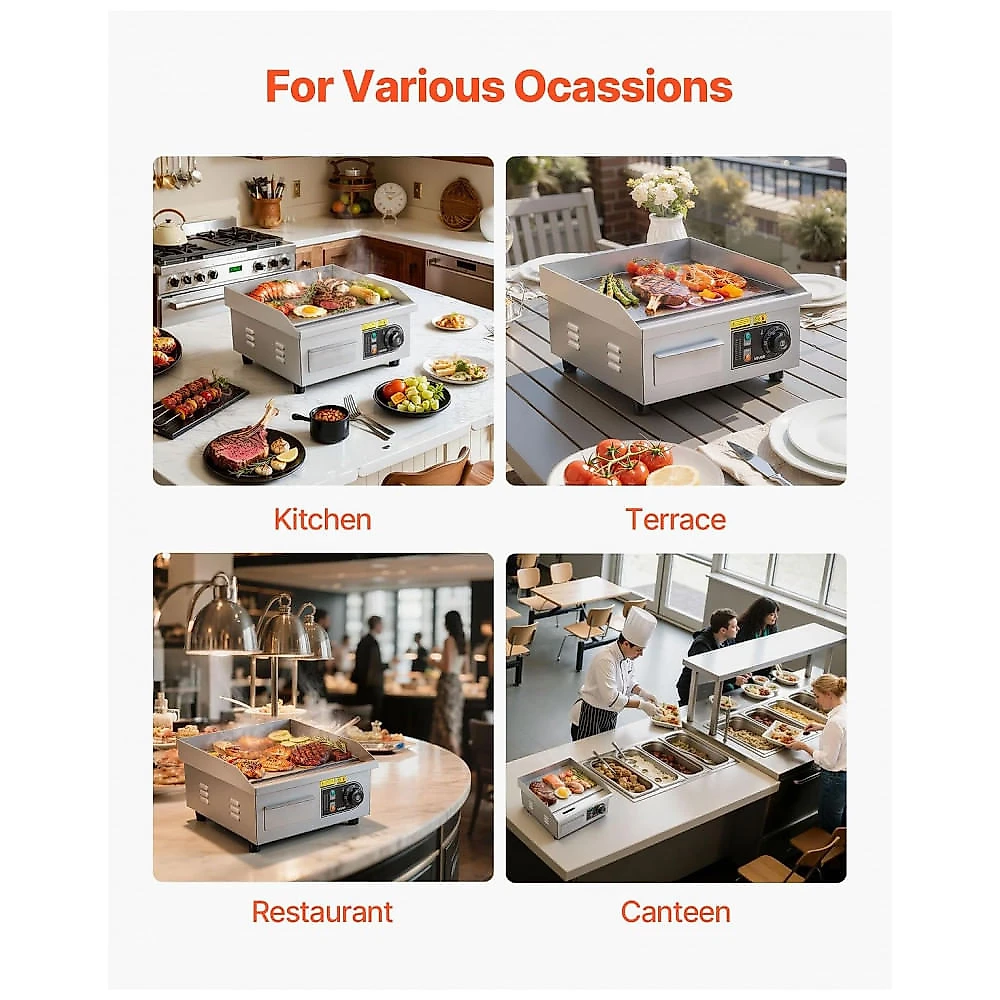 Chapa Elétrica Comercial VEVOR 36cm Antiaderente Teppanyaki 6 Temperaturas 50°C-300°C 110V