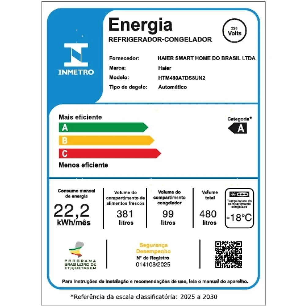 Refrigerador Haier 480L Top Freezer Duplo Inverter Duplo My Zone Inox HTM480 127V