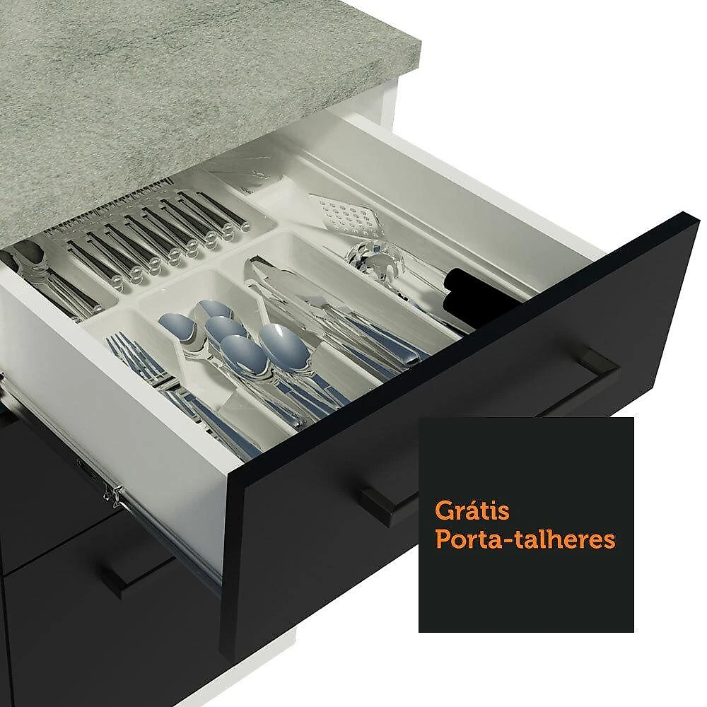 Balcão armário de cozinha 40 cm 3 gavetas branco/preto agata madesa