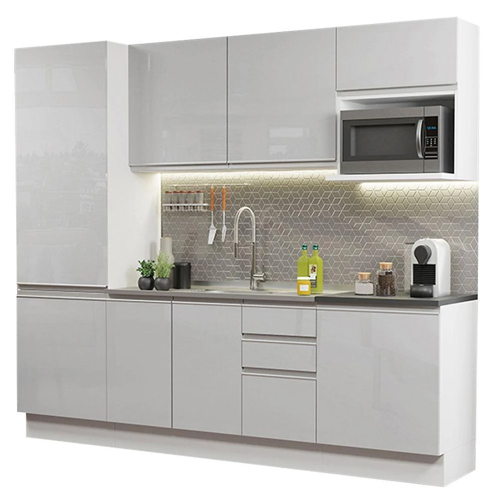 Cozinha completa 100% mdf madesa acordes 240001 com armário e balcão - frentes branco brilho