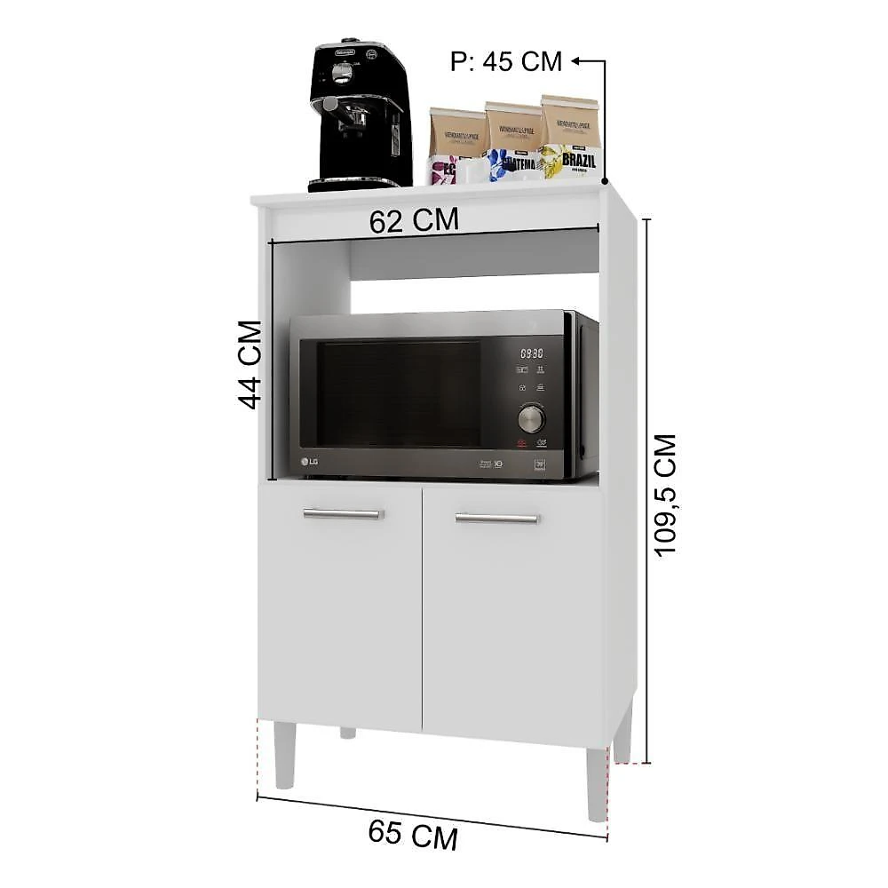 Balcão de Cozinha Modulado para Forno e Micro-ondas Verona 65CM 2 Portas Branco Fidelita Móveis webcontinental-7899208781674