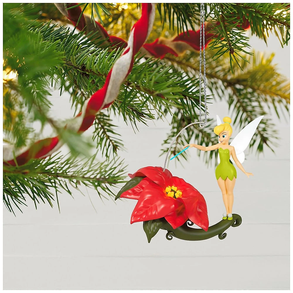 Enfeite Natalino Hallmark Keepsake Disney Tinker Bell Flor de Natal "Pixie-Dusted Poinsettia" Iluminado Plástico 12,2x9,6x7,6 cm