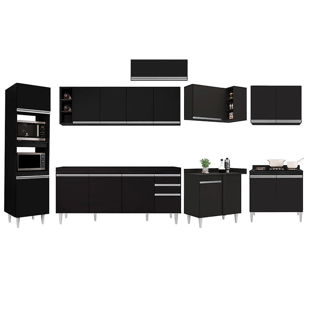 Armário De Cozinha Modulada De Canto 9 Peças Cp04 Balcão Preto - Lumil