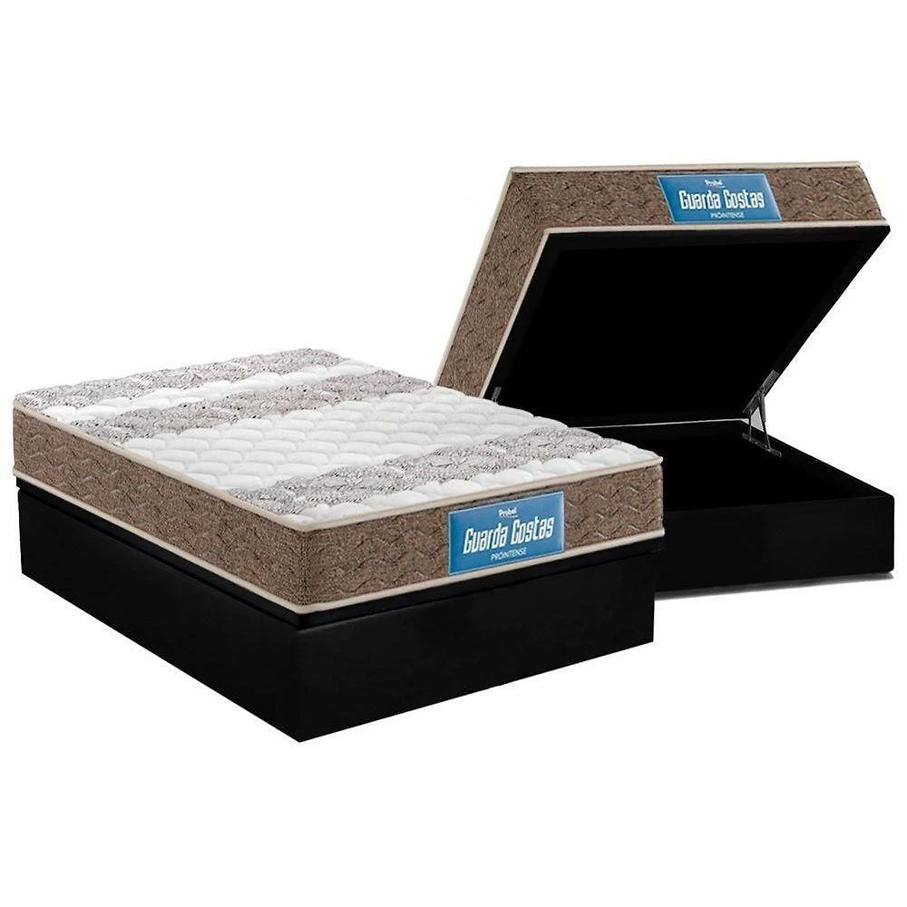 Cama Box Baú Casal: Colchão Espuma D33 Probel / Ep Próintense Plus + Base Black(138X188)