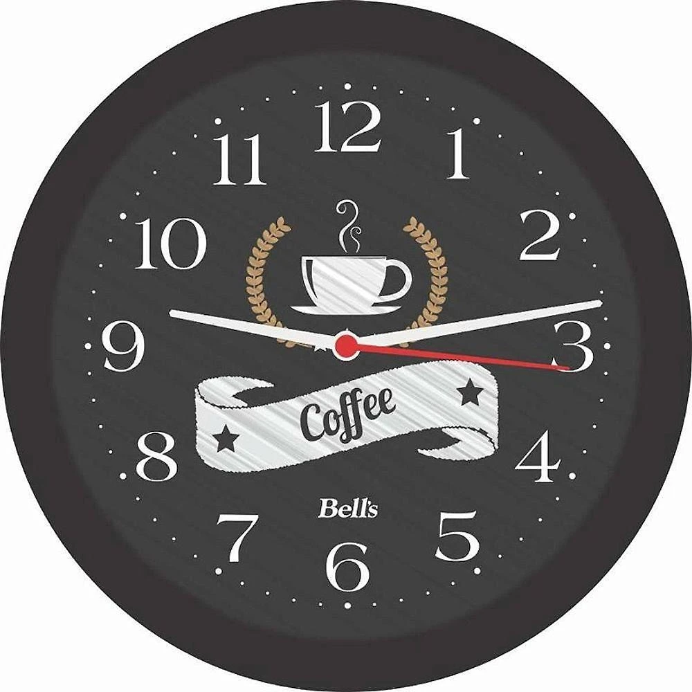 Relógio de Parede Redondo Coffee Polipropileno Preto 21,7cm Bells