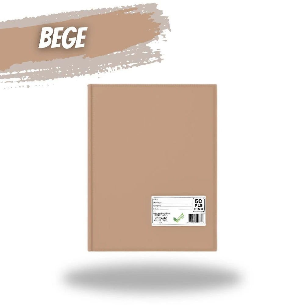 Pasta Catálogo Organizadora A4 OEM com Visor 50 Envelopes para Documentos Tamanho A4 Bege