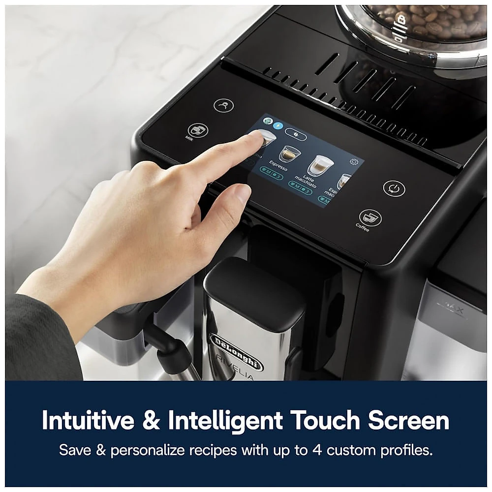 Máquina de Café Espresso Automática De'Longhi Rivelia Preta Moedor Integrado, Espumador, Sistema Bean Switch 120V