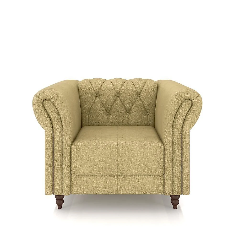 Sofá e Poltrona Stanford Chesterfield 3 Lugares 200cm Couro Bege G58 Gran Belo