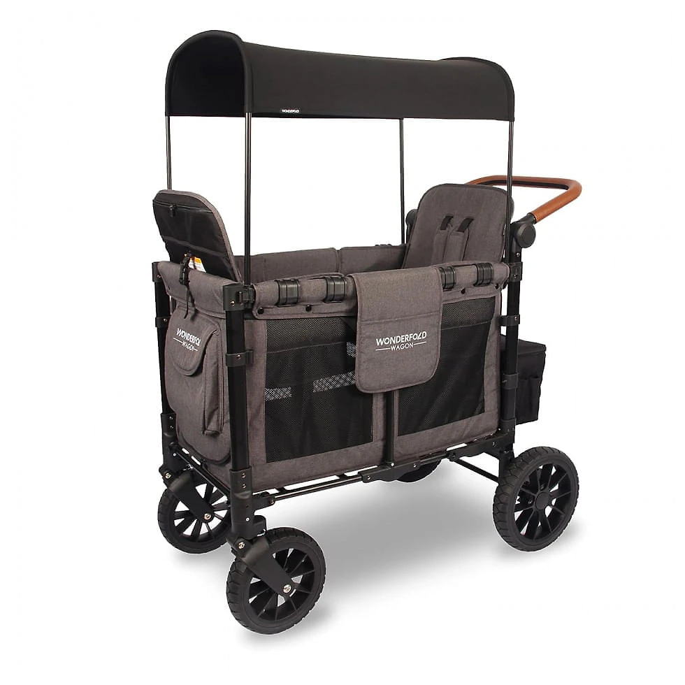 Carrinho de Passeio para 2 Crianças Multifuncional com Porta Objeto e Cobertura, até 136 kg, WONDERFOLD W2, Preto V...