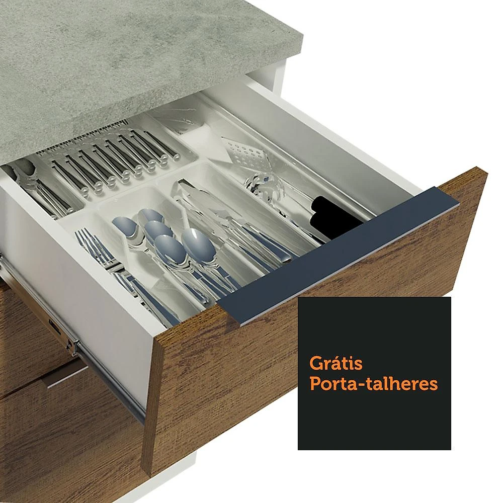 Cozinha Completa Madesa Stella 290002 com Armário e Balcão - Branco/Rustic/Branco Branco/Rustic/Branco