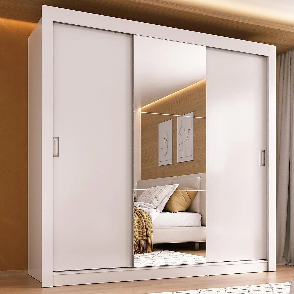 Miniatura Guarda-Roupa Casal Multimóveis Barcelona 3 Portas de Correr com Espelho CR35402 Branco
