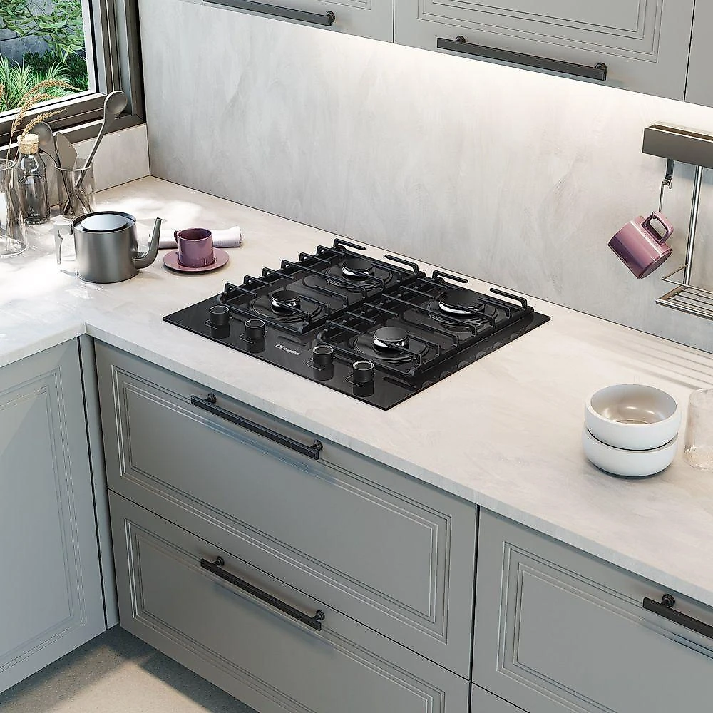 Fogão Cooktop 4 Bocas MCG4bm Grade Dupla Mesa De Vidro Mueller Preto Bivolt