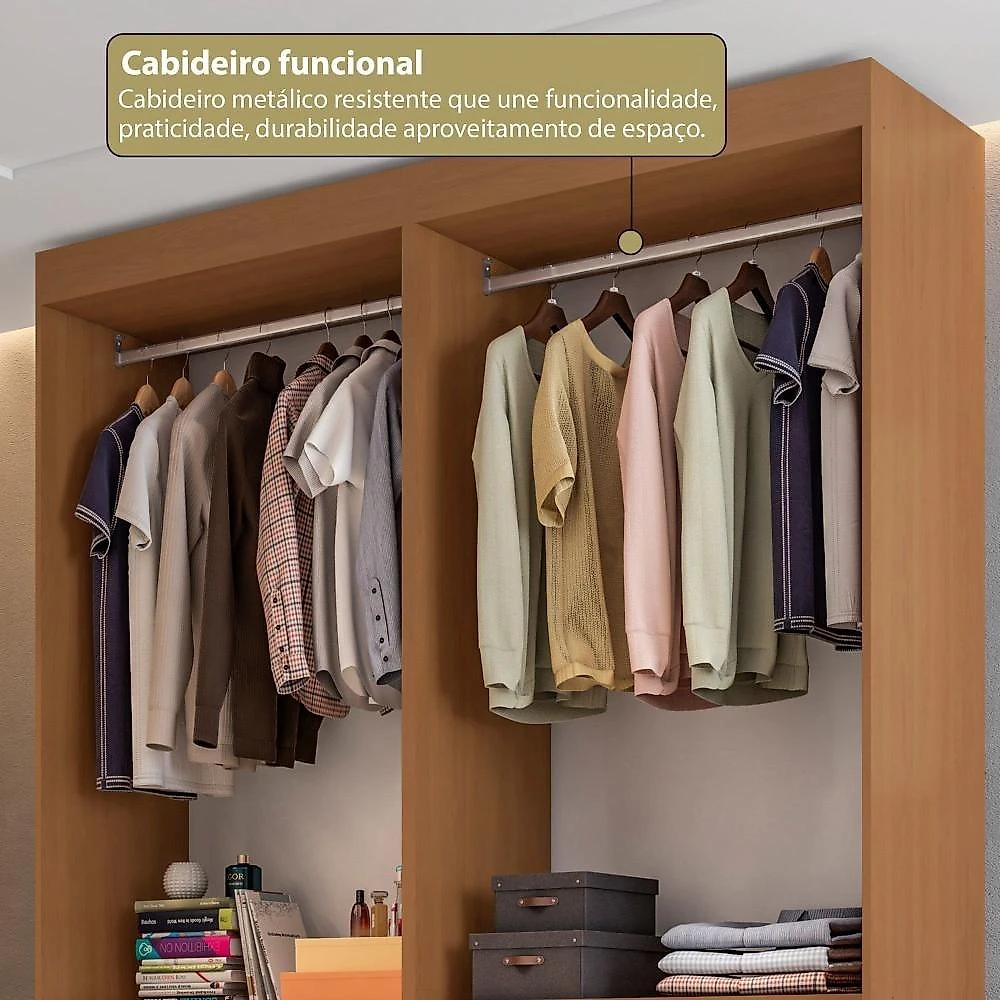 Guarda-Roupa Closet 2 Módulos Roupeiro sem Portas 4 Gavetas Versatille Yescasa Freijó/Branco