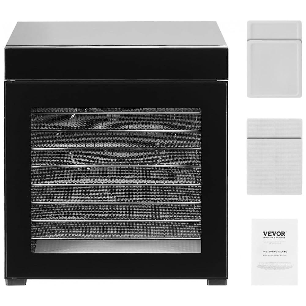 Desidratador de Alimentos VEVOR Prata 10 Bandejas Inox 1000W Timer 24h 120V