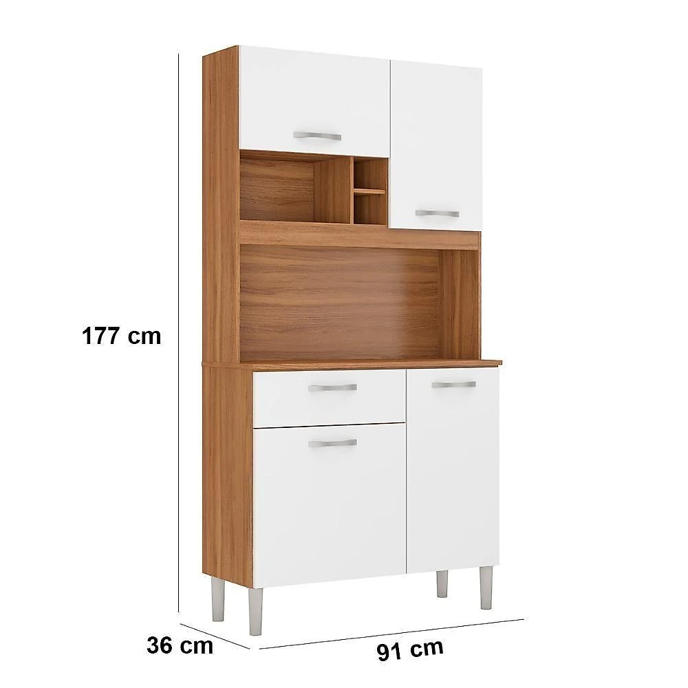 Armário Cozinha Compacta 4 Portas 1 Gaveta 3 Nichos Malta Amendola Branco