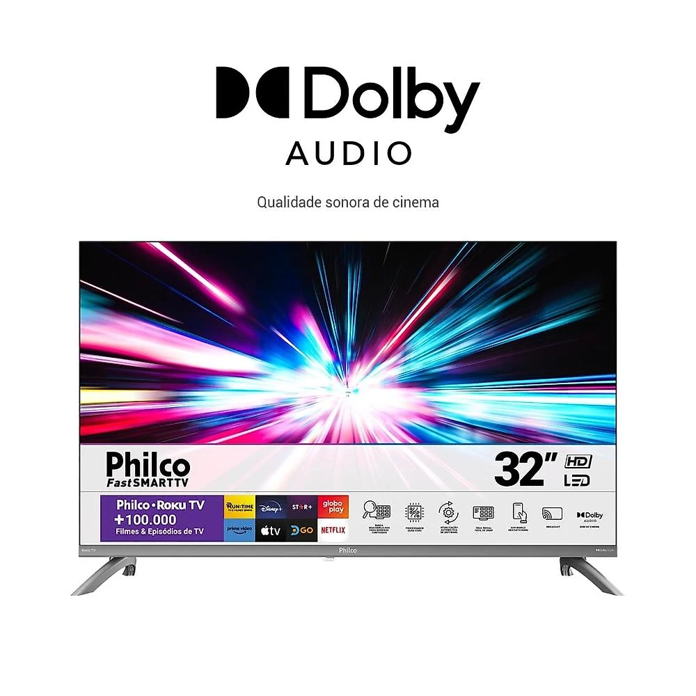 Smart tv 32” philco led hd p32cra roku tv hdr dolby audio wi-fi dual band hdmi usb