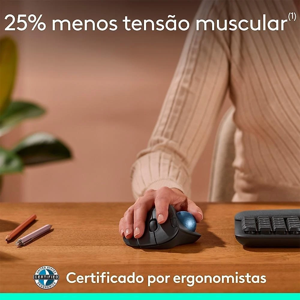 Mouse Sem Fio Logitech Trackball ERGO M575S, Bluetooth e USB Logi Bolt, Controle Fácil do Polegar, Preto - 910-007031
