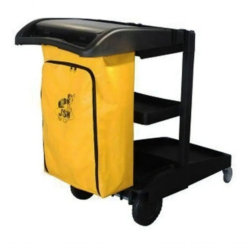 Carrinho Funcional de Limpeza W2 com Saco em Lona 80L e Prateleiras Amarelo Premium Colchões