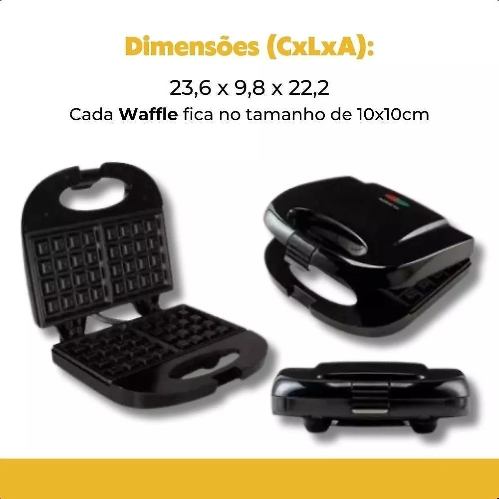 Máquina de waffle awaf01-02 750w 220v preto com placas de cerâmica antiaderente agratto