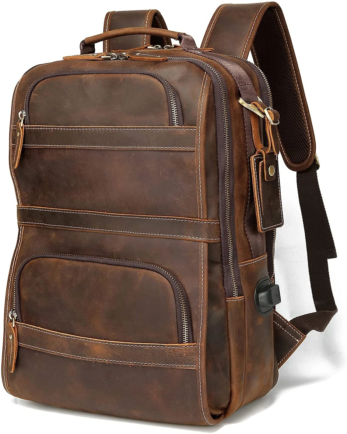 Lannsyne LB140 Mochila Unissex de Couro Genuíno para Laptop