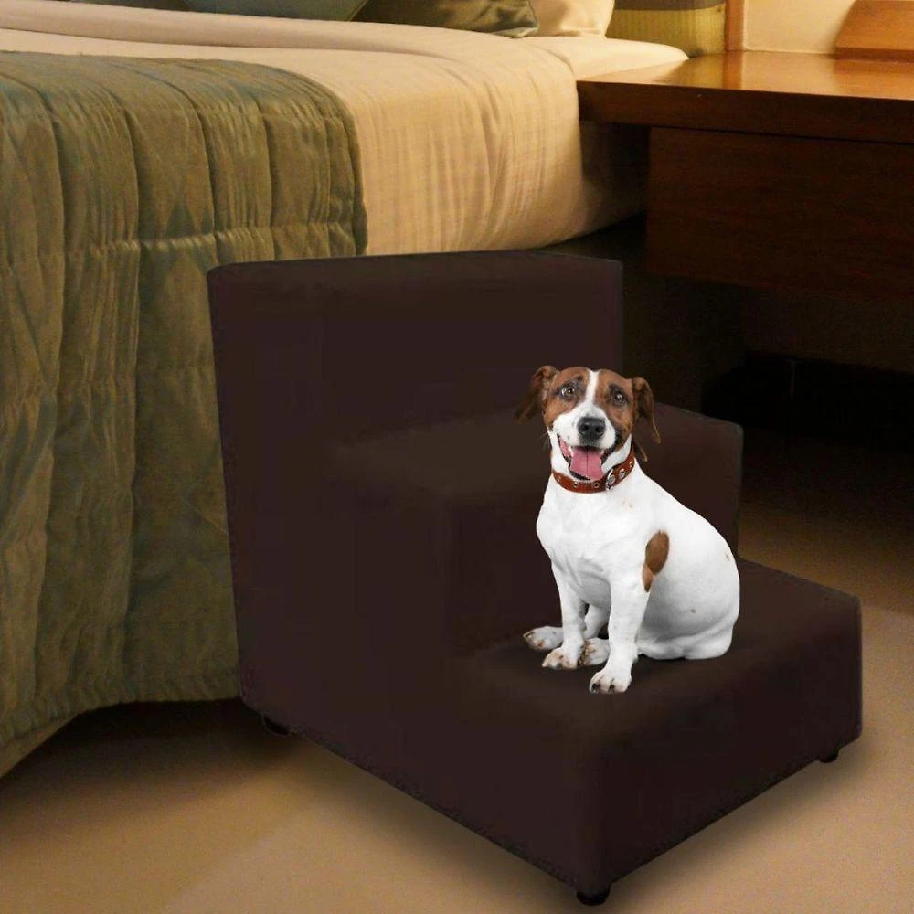 Escada Escadinha Pet Cachorro 3 Degraus Rampa Suede Premium Marrom