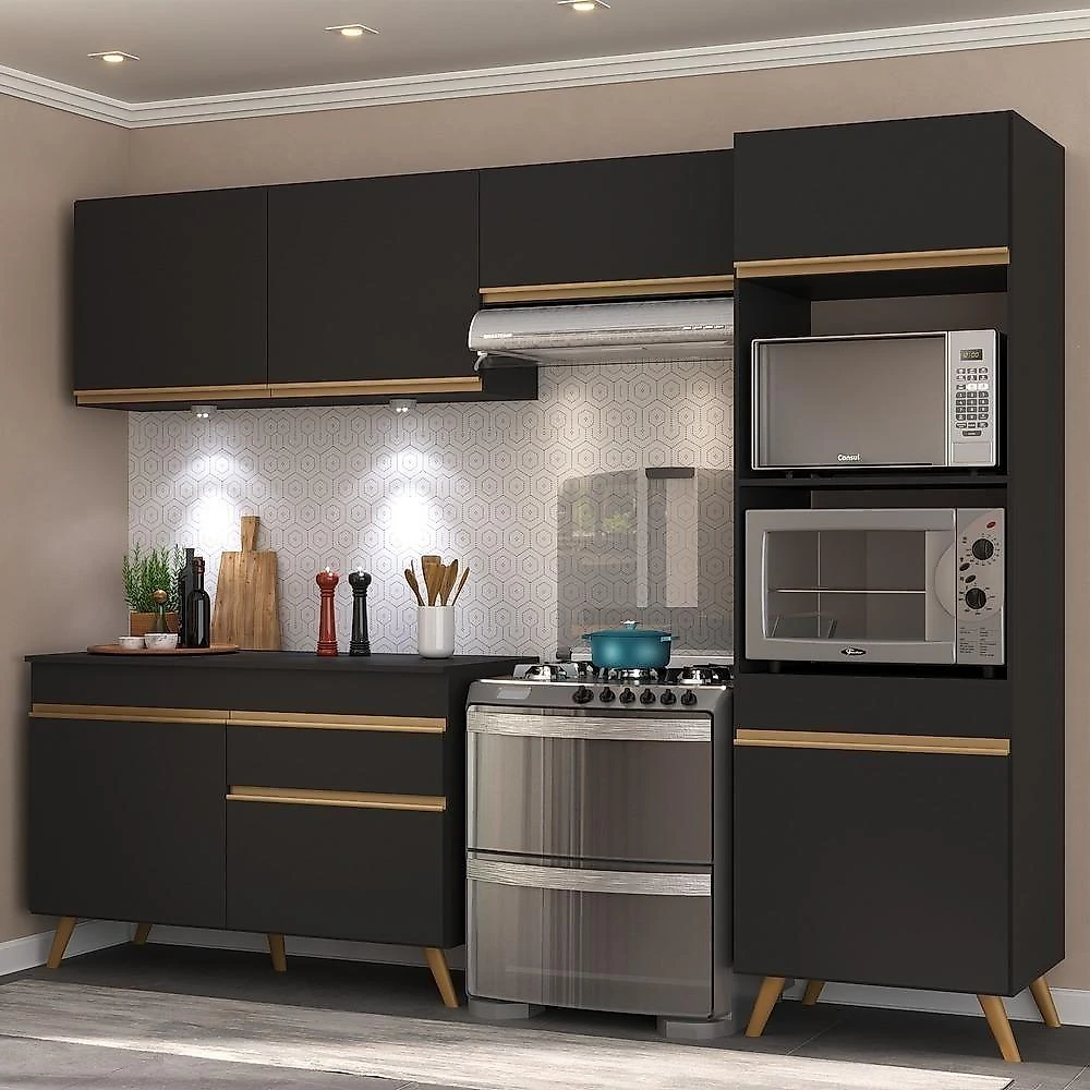 Armário De Cozinha Compacta 252cm Multimóveis V2018/dourado