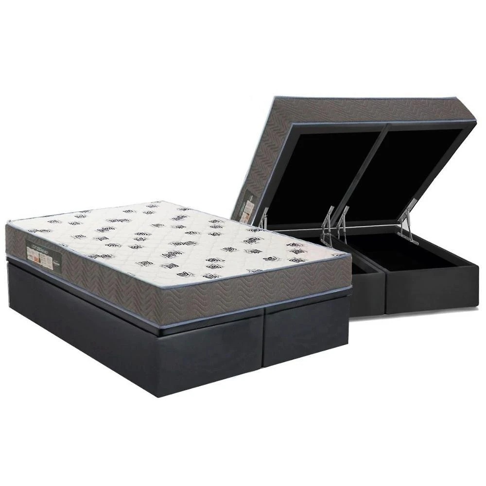 Conjunto Box Baú Queen: Colchão Espuma Ortobom D33 Light Saúde + Base Crc Suede Gray (158x198)