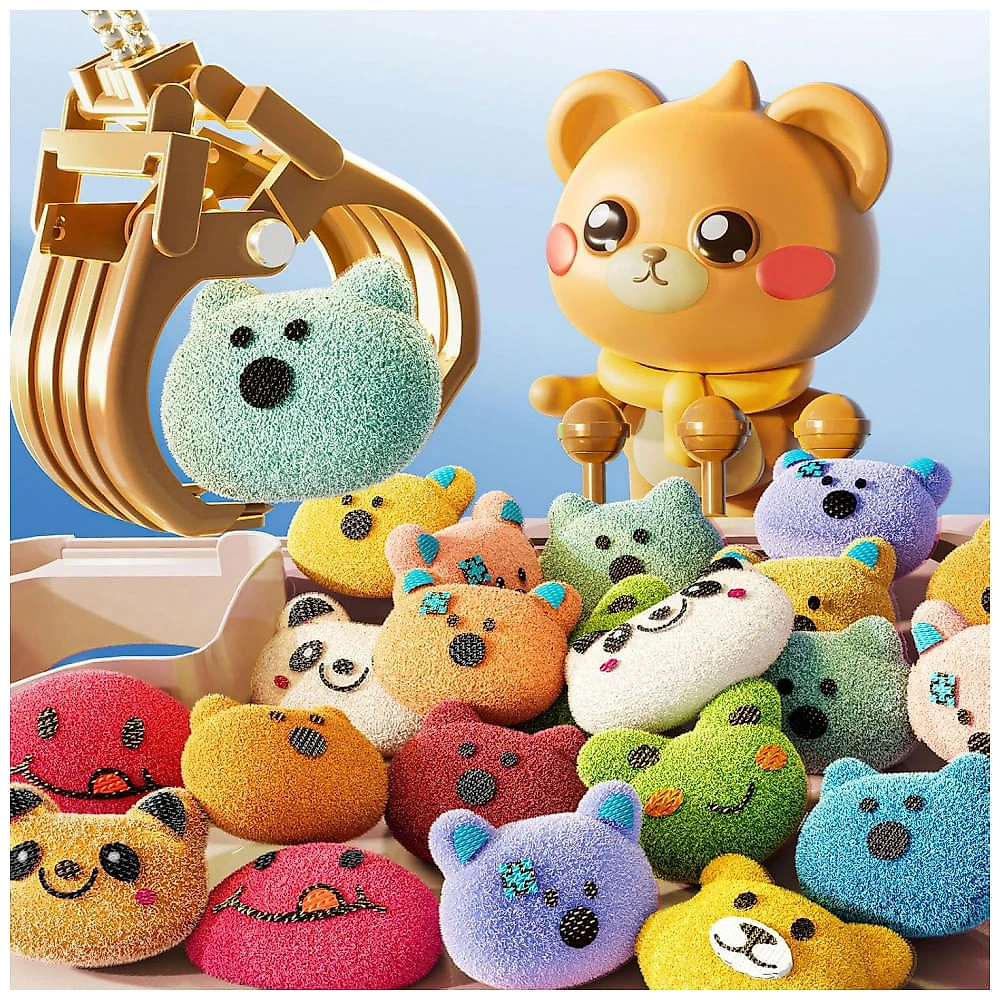 Máquina de Garra Eletrônica Marrom MSKOLER – Vending Machine Infantil Urso com 10 Mini Pelúcias, 20 Moedas, Som e Temporizador de 60s