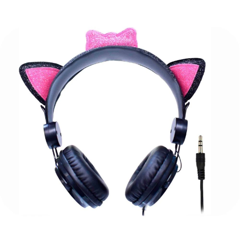 Miniatura Headphone Cat Ear Fone De Ouvido K-mex Preto E Rosa Ar30
