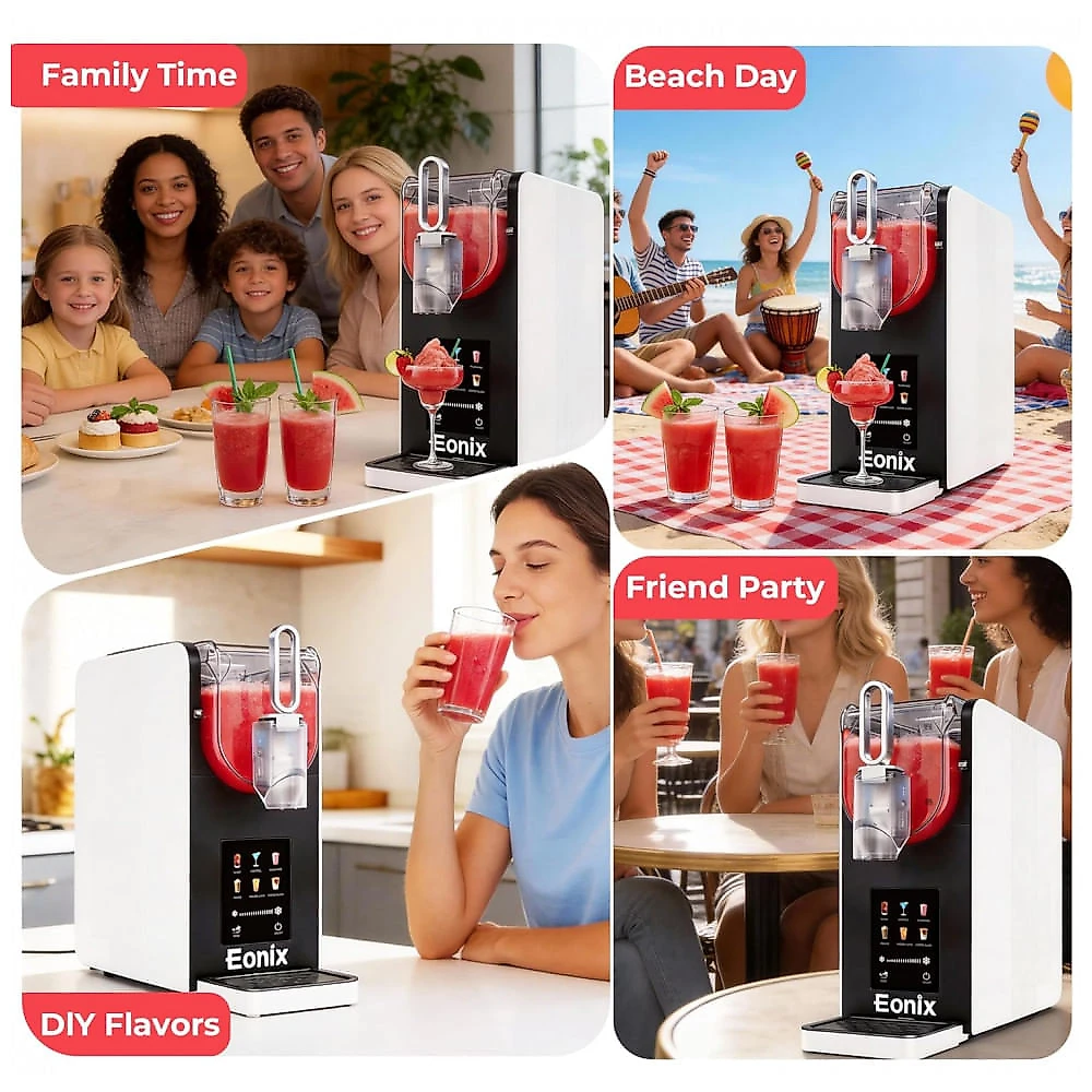 Máquina de Slush Raspadinha EONIX 1,9L Sem Gelo 6 Programas LED Auto Limpeza 110V