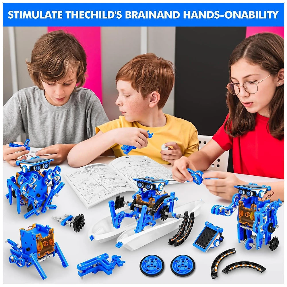 Robô Educacional STEM 13-EM-1 Movido A Energia Solar Para Crianças De 8 A 12 Anos, Kit Científico DIY Para Experimentos Robóticos.