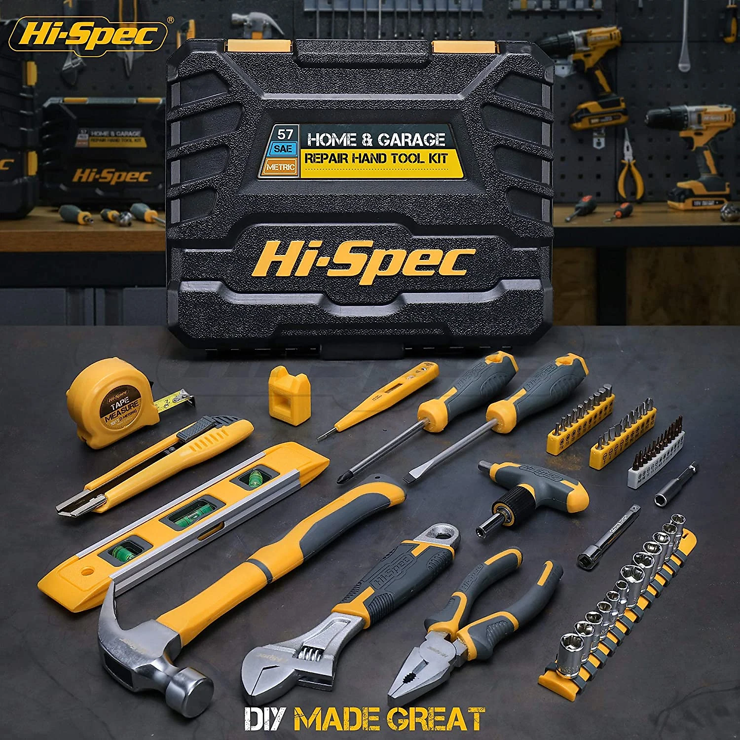 HiSpec Kit de Ferramentas c Maleta de Transporte 57 Peças Amarela