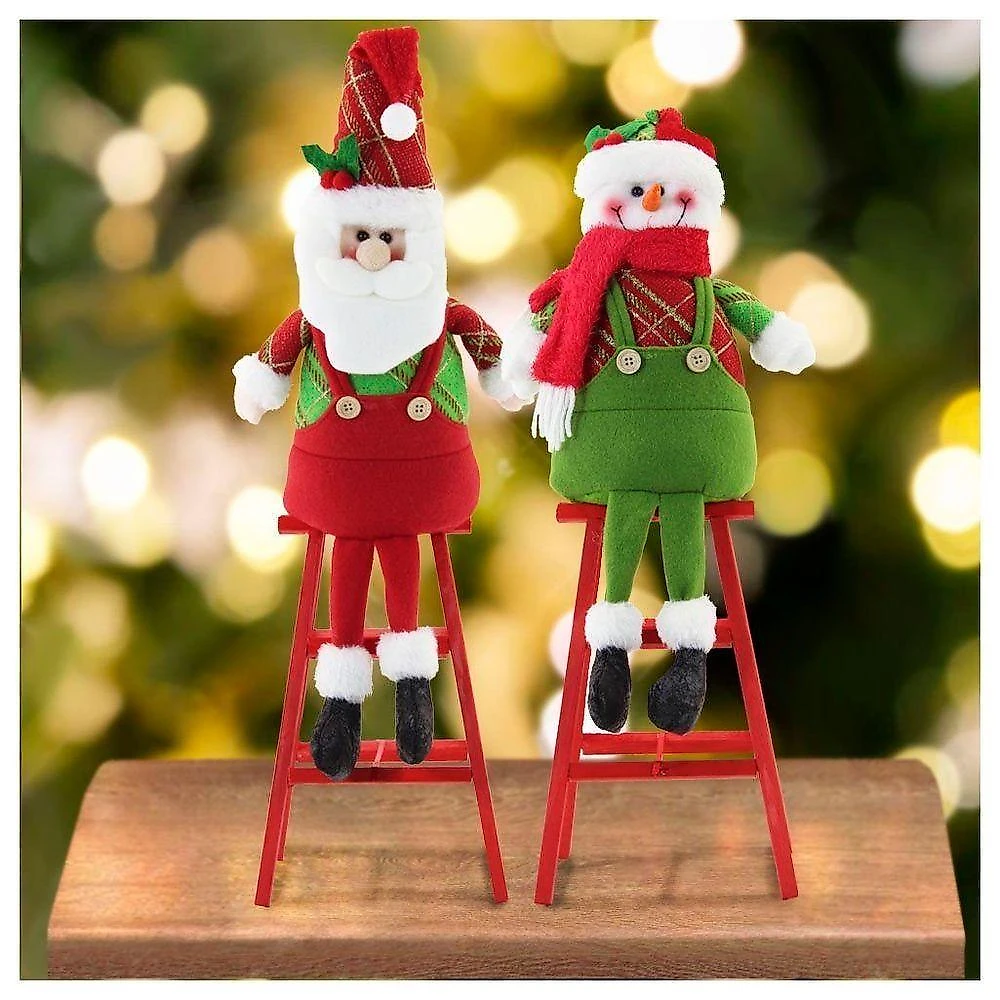 Dupla Boneco De Neve Papai Noel Decoração Natal Escada