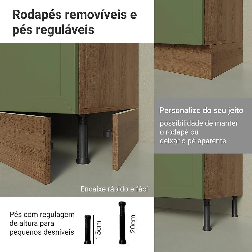 Balcão de cozinha 80 cm 2 portas rustic/verde vik madesa