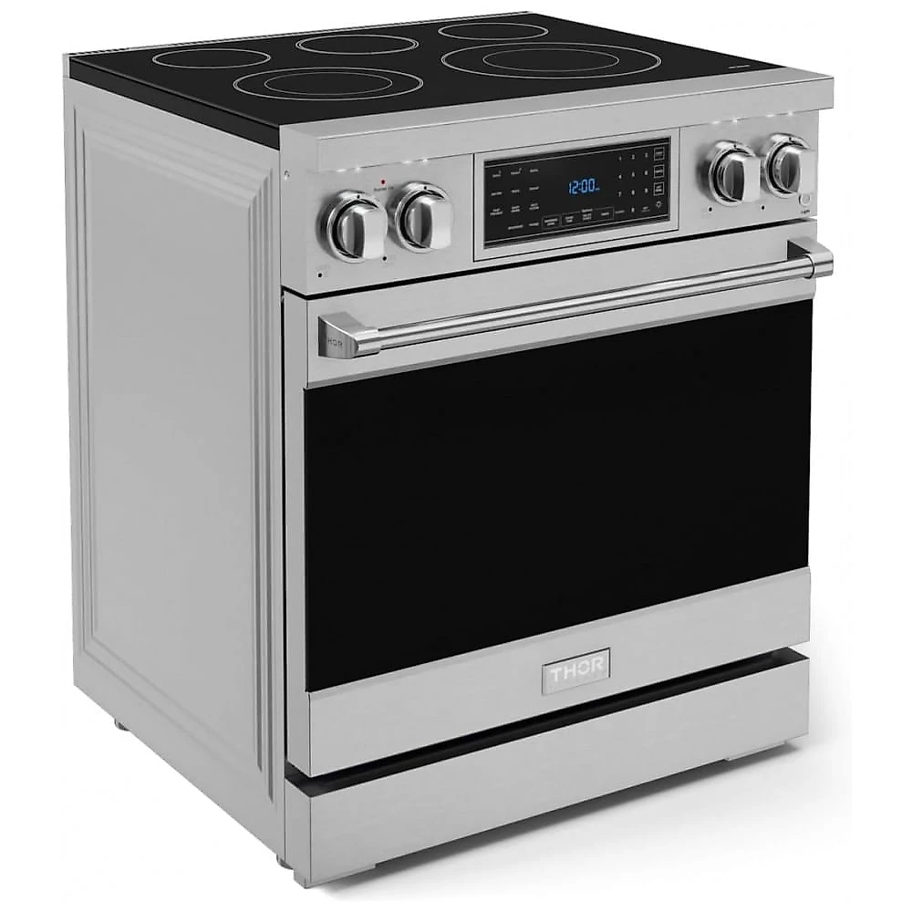 Fogão elétrico de piso 76cm Thor Kitchen Gordon Ramsay vidro cerâmico 5 zonas forno elétrico 129L convecção e grill 220V