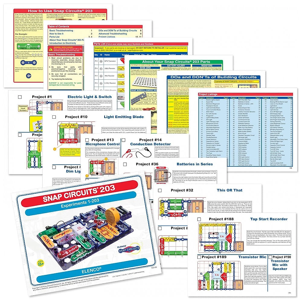 Snap Circuits 203 – Kit Educacional de Eletrônica com Mais de 200 Projetos para Crianças a Partir de 8 Anos