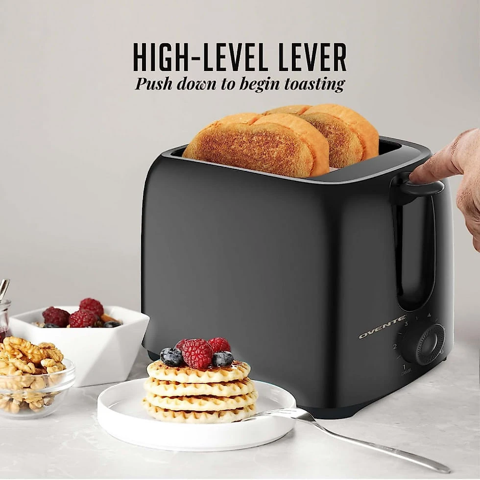 Torradeira Elétrica 2 Fatias com 6 Níveis de Tostagem e Bandeja de Migalhas Removível, 110V 700W, OVENTE TP2210B, Preto
