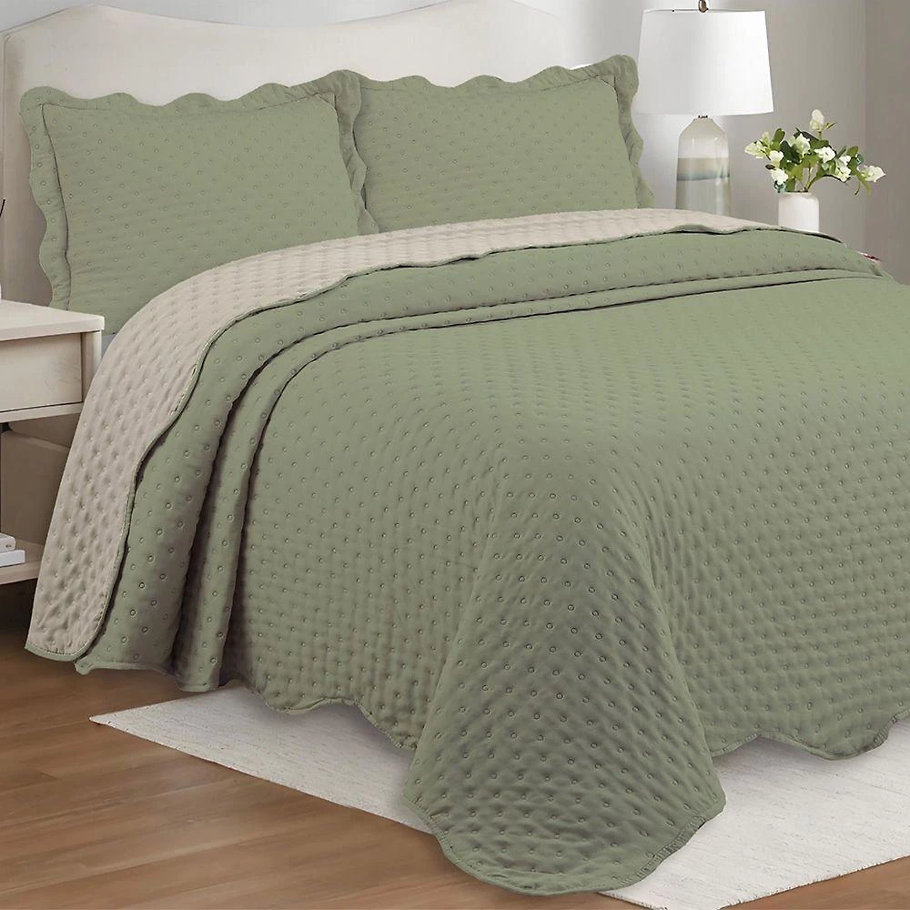 Cobre Leito Colcha By-collor Casal 3 Peças Verde-cinza - 100% Poliéster