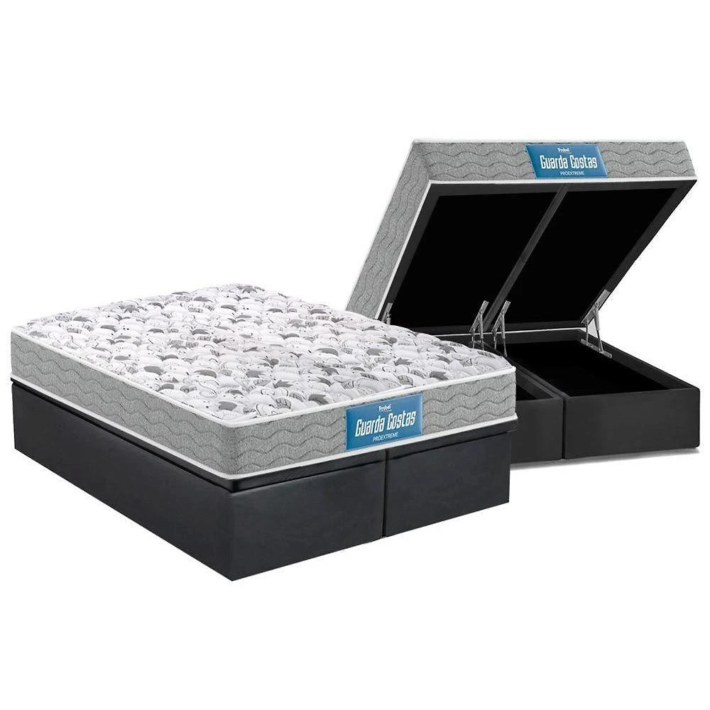 Cama Box Baú Queen: Colchão Anatômico Probel D45 / Ep Próextreme Plus Double Face+Base Gray(158X198)