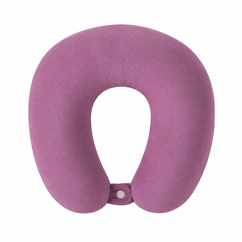 Almofada de Pescoço para Viagem Ergonômica Aveludada com Botão Rosa