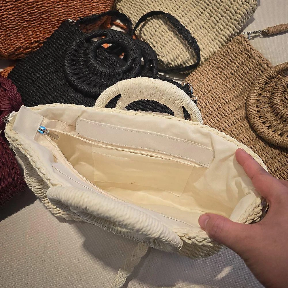 Bolsa Artesanal Praia Forrada Meia Lua Retangular Verão Marrom