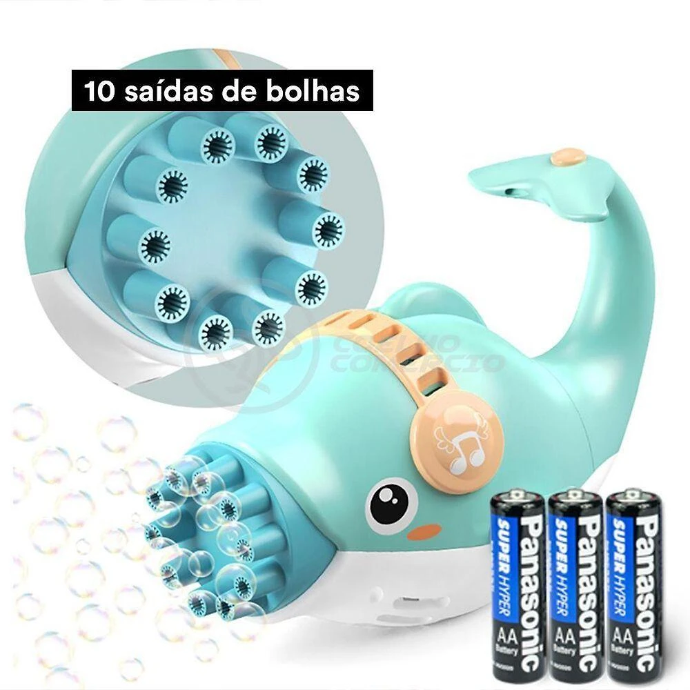 Kit 1 Golfinho Bolha Sabão Criança Infantil+ 3 Pilha Azul 9