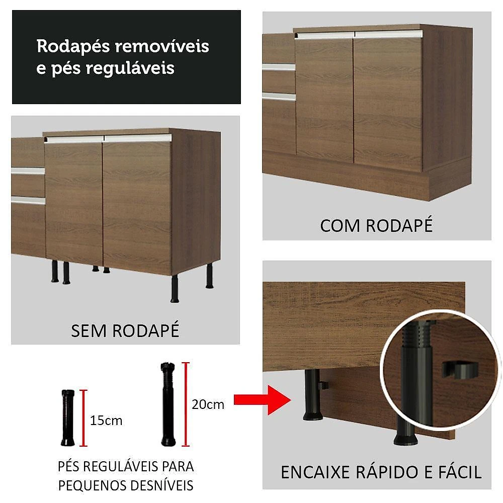 Cozinha completa de canto madesa glamy 349002 com armário e balcão (sem tampo e pia) - rustic