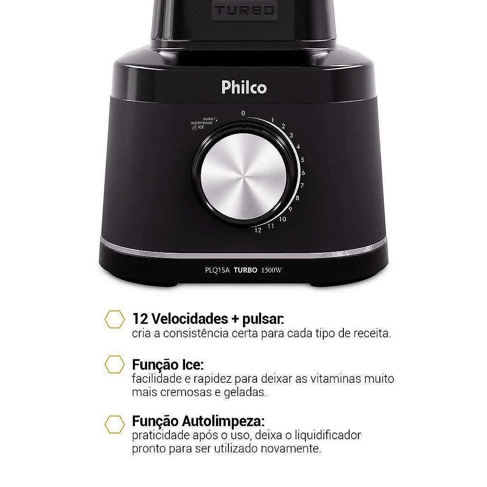 Liquidificador Philco 1500W 12 velocidades 3,1L PLQ15A 220V